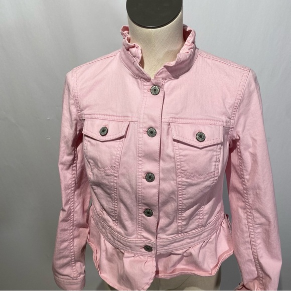 Talbots Pink Jean Jacket Fitted ruffled collar design - Picture 5 of 7